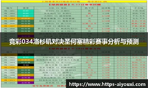 竞彩034洛杉矶对决圣何塞精彩赛事分析与预测